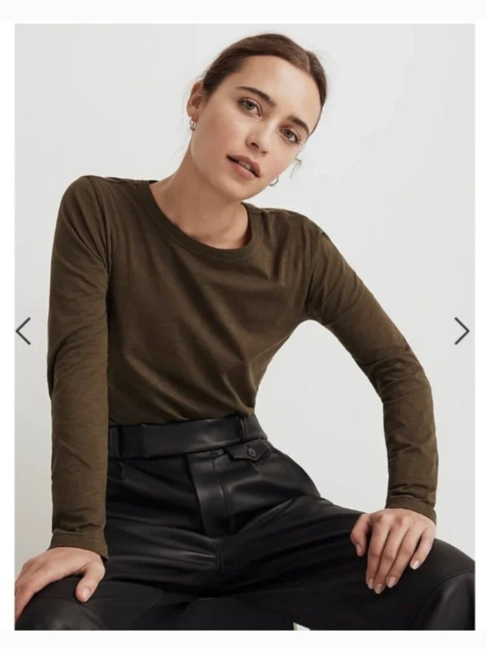 NWT Madewell Whisper Cotton Rib-Crewneck‎ Long-Sleeve Tee Olive Green XS